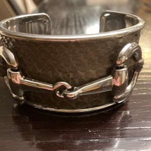 Vintage Sterling Silver and Snakeskin Cuff Bracelet